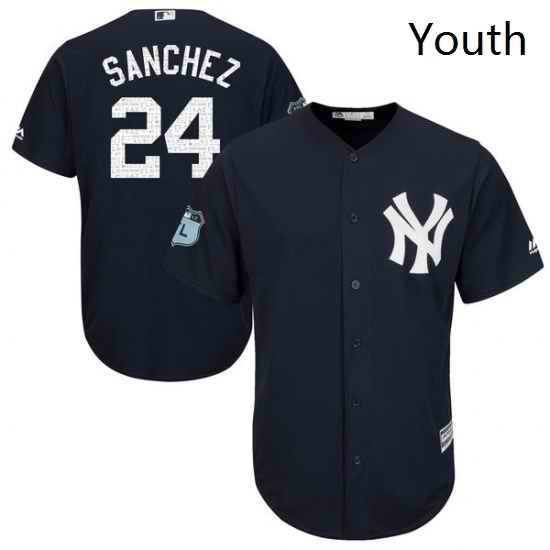 Youth Majestic New York Yankees 24 Gary Sanchez Authentic Navy Blue 2017 Spring Training Cool BaseMLB Jersey
